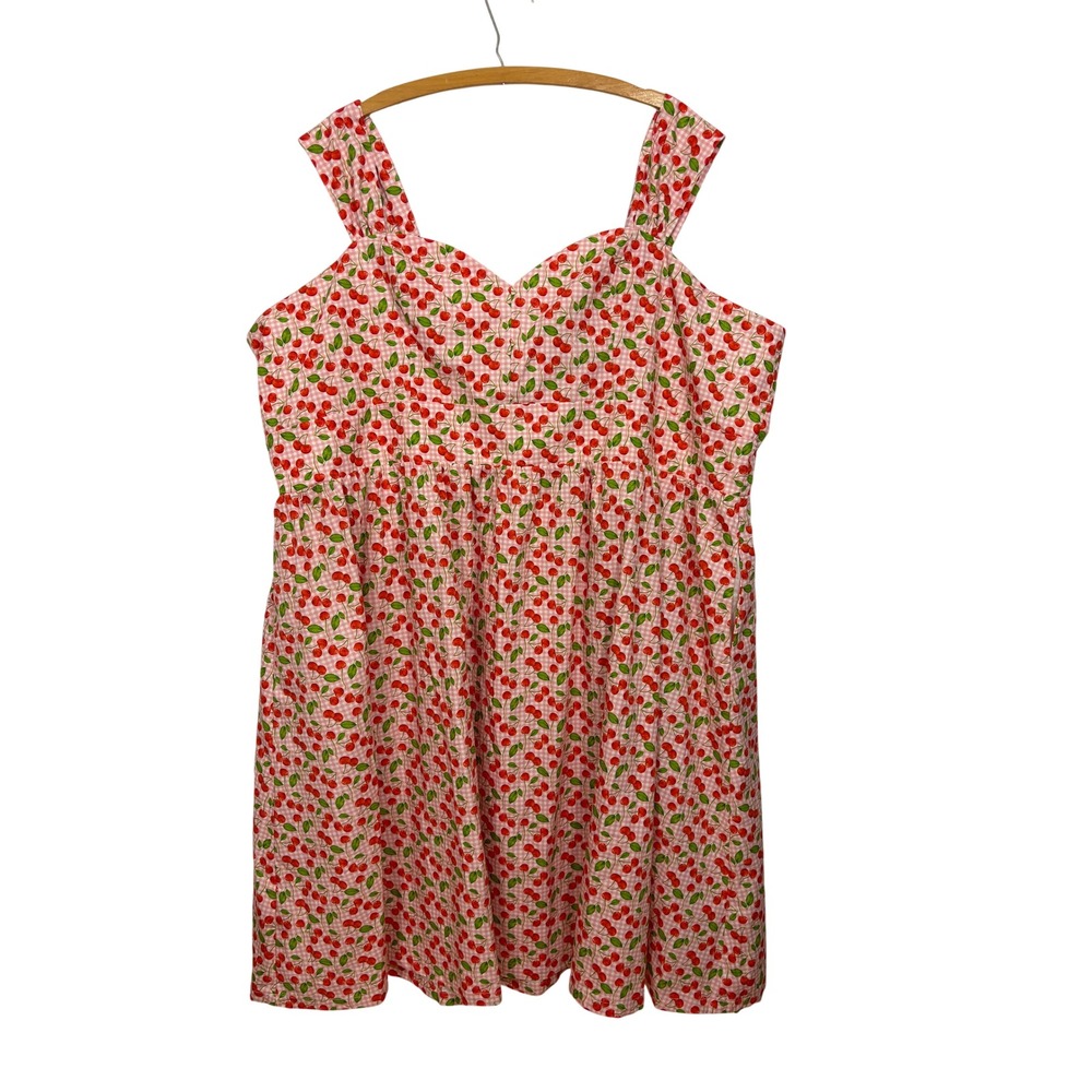 ModCloth Cherry Gingham Cotton Sun Dress Pink White 4X